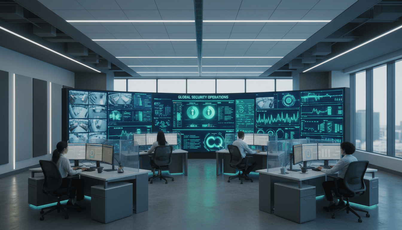 Security operations center with monitoring dashboards