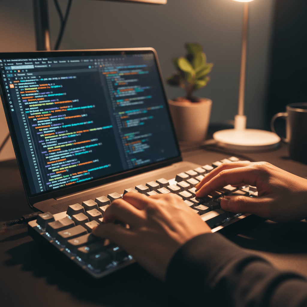 Close-up of hands typing security code on a laptop